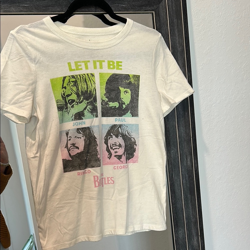the beatles “let it be” white graphic tee